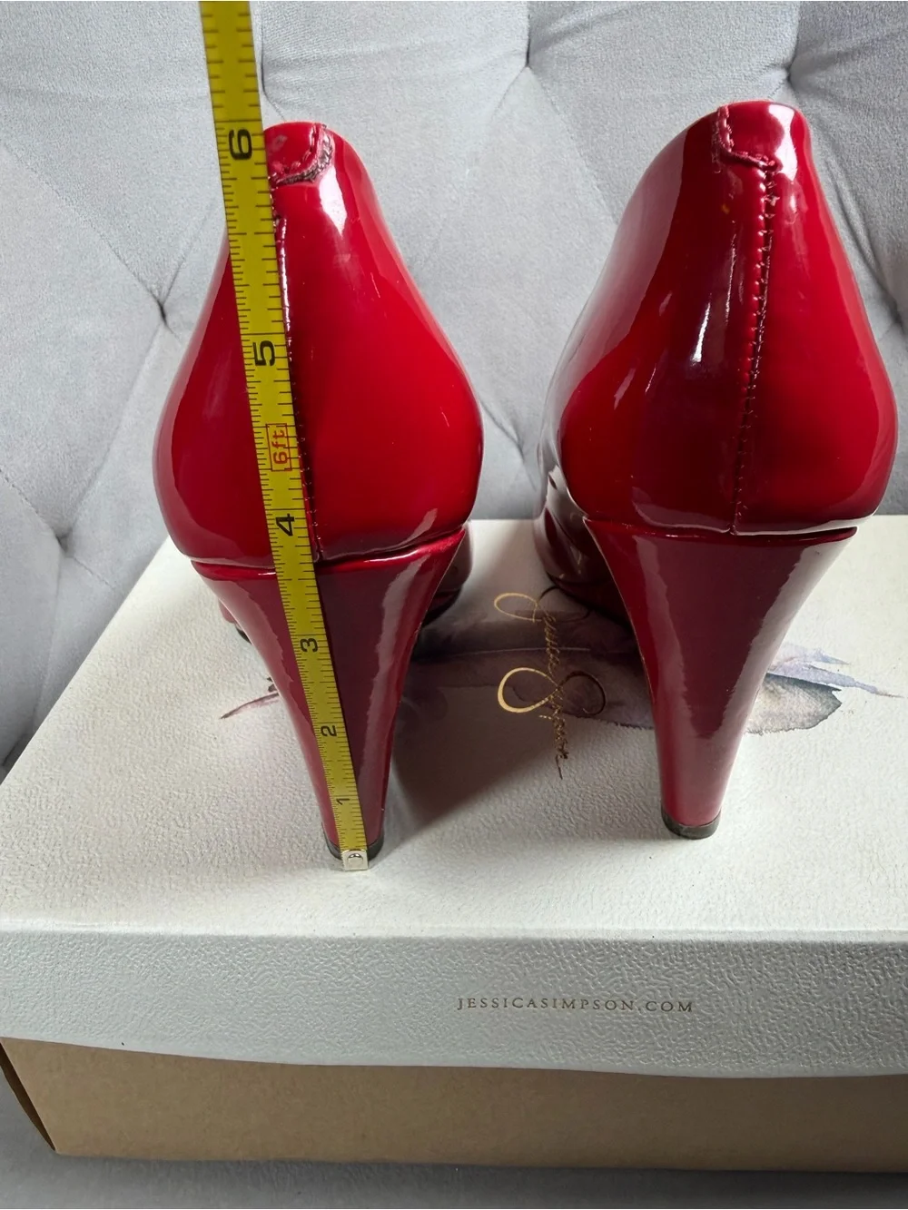 Y2K Jessica Simpson Red Patent Leather Wedge Pumps with Original Box